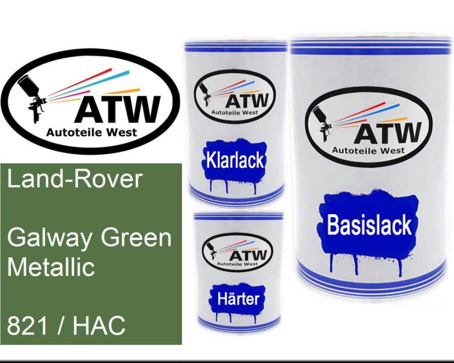 Land-Rover, Galway Green Metallic, 821 / HAC: 500ml Lackdose + 500ml Klarlack + 250ml Härter - Set, von ATW Autoteile West.